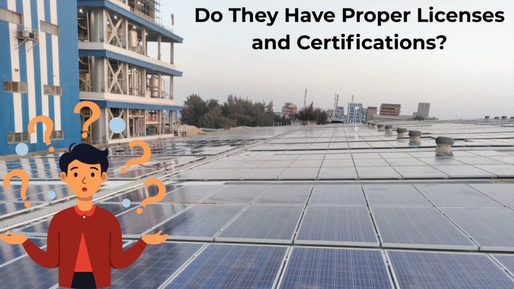 A solar technician showing a solar panel installation license
