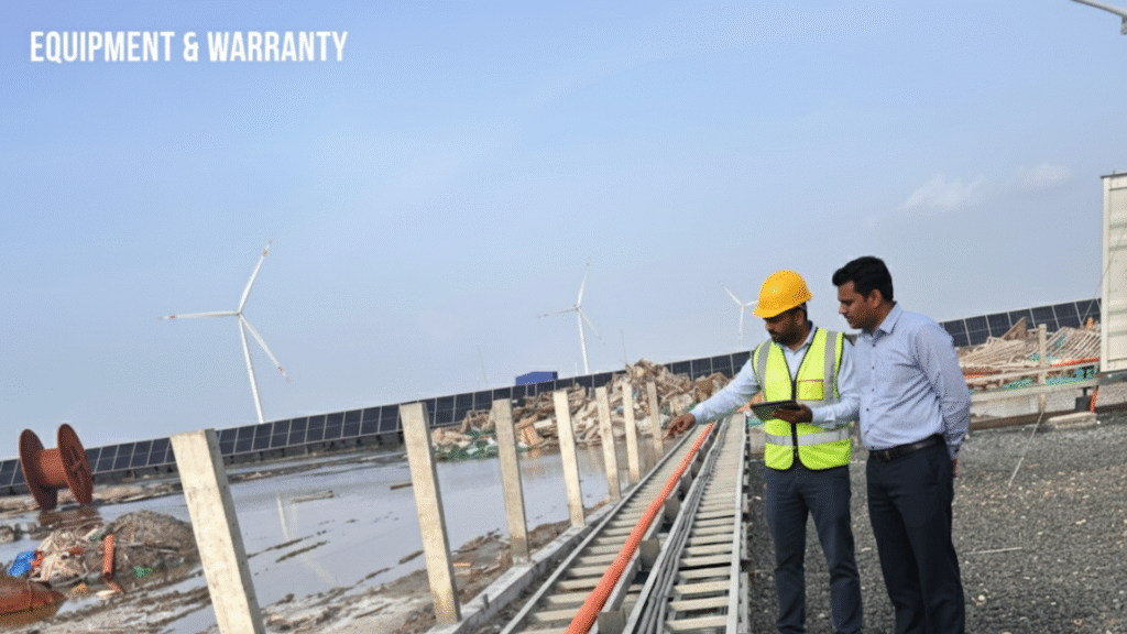 A person wearing a helmet and gloves inspecting 