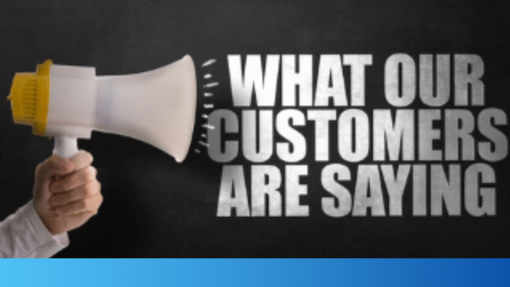 A photo showing a happy customer with a quote about their experience.
